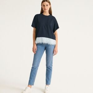 Opening Ceremony Dark Blue Feather Hem Tee Size M